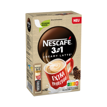Nescafe 3in1 Creamy Latte, Loeskaffee Sticks mit Creamer und Zucker, 10 Portionen, 150g